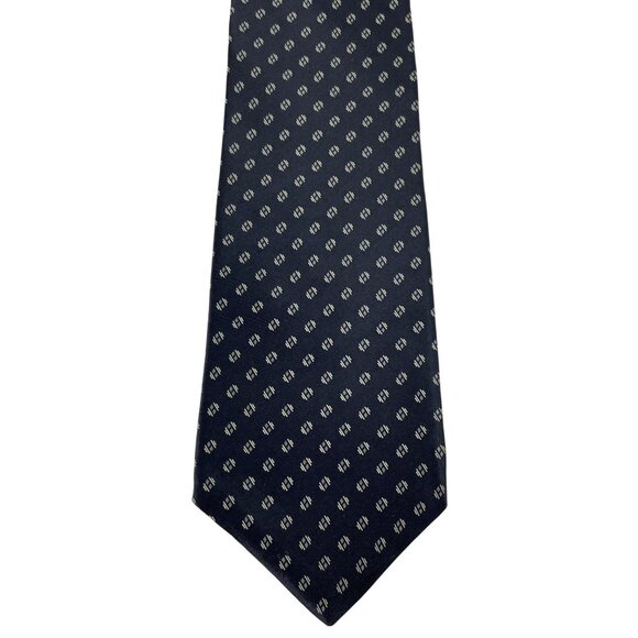 Zylos George Machado Black & Gray Geometric Print 100% Silk Mens Tie Necktie - Picture 2 of 6